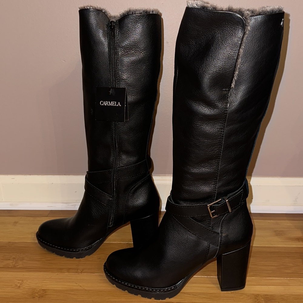 CARMELA Black Faux Fur Lining Heeled Boots